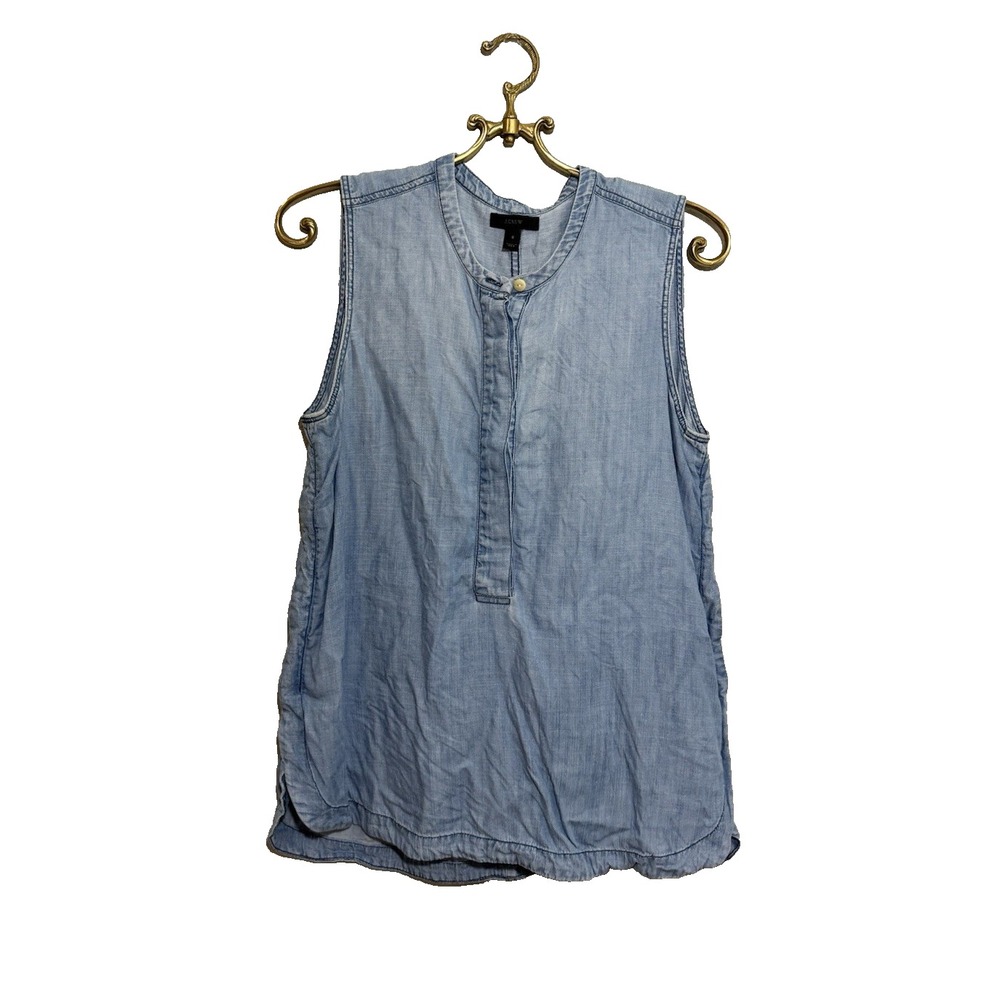J. Crew Denim Blue Top Lyocell Button Down Sleeveless Casual Size 6